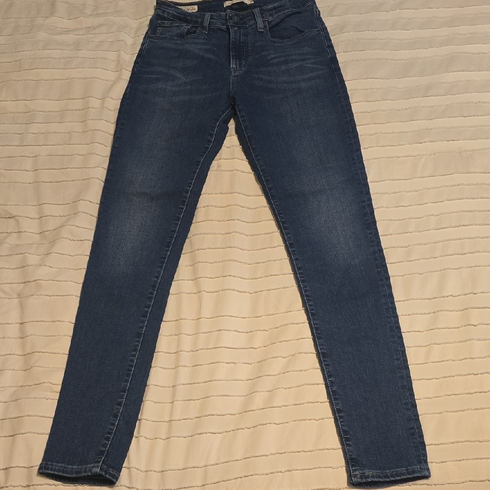 Levis 721 Womens High Rise Skinny Jeans Dark Wash Stretch Denim 28x31 - Picture 2 of 7